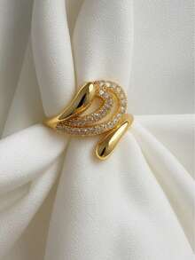 2pcs Elegant And Simple Heart Women's Rings, Luxury Niche Design With 18k Gold 925 Silver - 金色 - 查看 2