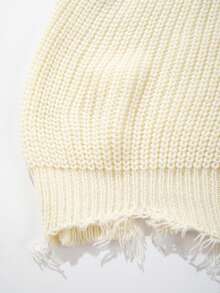 Men's Fashion Casual Versatile Daily Commute Home Wear Distressed Fringe Crew Neck Long Sleeve Loose Ribbed Pullover Knit Sweater Autumn/Winter - Apricot - View 10