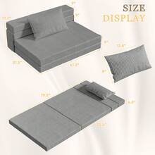 Folding Sofa Bed, Convertible Sleeper Chair With Pilow Foldable Matress, Portable Fold Out Chair Bed, Comfy Floor Sofa Lounge For Living Room, Bedroom And Apartment - 灰色燈芯絨 - 查看 6