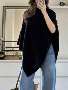 Elegant White Cape-Style Jacket For Women - Black - View 2