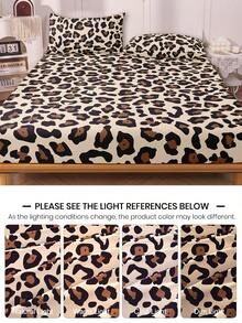 2/3pcs Printed Fitted Sheet Set, Bedding, Bed Sheets Set, Mothers Day Decorations, Soft And Comfortable Bedding, Skin-Friendly Bed Cover Set, Mother's Day Gift, Mattress Protector For Bedroom, Room Decor, For All Season, Fits Twin Full King Queen Size Bed, 1 Fitted Sheet And 2 Pillowcases, Machine Washable - 豹紋 - 查看 9