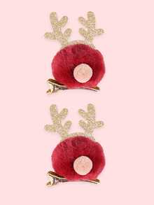 2/4 piezas Pinzas para el pelo de reno navideño de peluche brillante, adecuadas para uso diario y fiestas