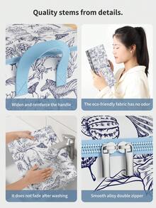 1PC Washable Odor Free Reinforced Handle Reinforced Large Capacity Storage Bag, Stackable Clothing Storage Bag, Toy Storage Bag, Seasonal Bedding Storage Bag, Graduation Gift Storage Bag, Party Gift Storage Bag - Blue and White - View 8