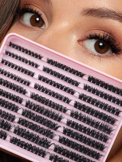 Hinarin 300 Pcs D Curl Fluffy Individual Lash Extension 60D+80D+100D Mixed Wispy Cluster Lashes Length 8-16mm Fluffy Lash Cluster Extensions Natural Look Multi-Type Eyelashes Extension The Outer Corner Of Your Eye For Beauty Makeup