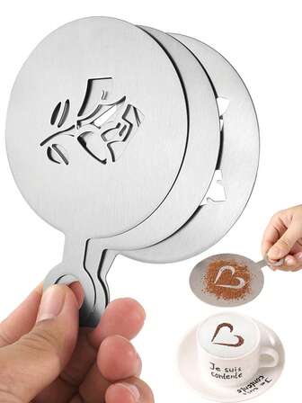 1pc Creative Coffee Latte Art Stencil, Stainless Steel Fancy Coffee Printing Template, Milk Foam Duster Spray Flower Mold With Snowflake/Rose/Heart Patterns, Professional Latte Art Tool, Reusable Baking Mold, Christmas/Valentine's Day Supplies