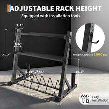 3 Tier Barbell Storage Racks,1000 LBS Capacity Adjustable Weight Rack For Dumbbell, Kettlebell, Barbell Bar(Q235 Carbon Steel) - Black - View 6