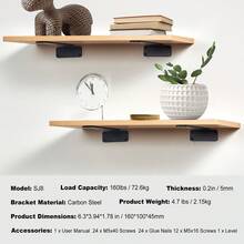 Shelf Bracket, 16cmL X 10cmW X 4.5cmH 6 Pcs, Heavy Duty Floating Shelf Brackets, Brackets For Shelves, 5mm Thick Matte Black L Shelf Bracket,Steel Shelving Brackets With 72.6 Kg Load Capacity - Black - View 7
