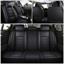 Leather Car Seat Covers Front Pair, Waterproof Faux Leather Seat Covers For Cars, Non-Slip Car Interior Covers Universal Fit For Most Cars Sedans Trucks SUVs - Màu đen sang trọng - Xem 5