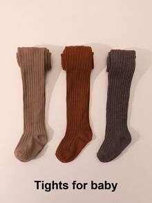 3 Pairs Girls' Solid Color Leggings, Vertical Striped Tights, Simple Versatile Children's Pantyhose, Elastic & Comfortable, All Season - Multicolor - View 4