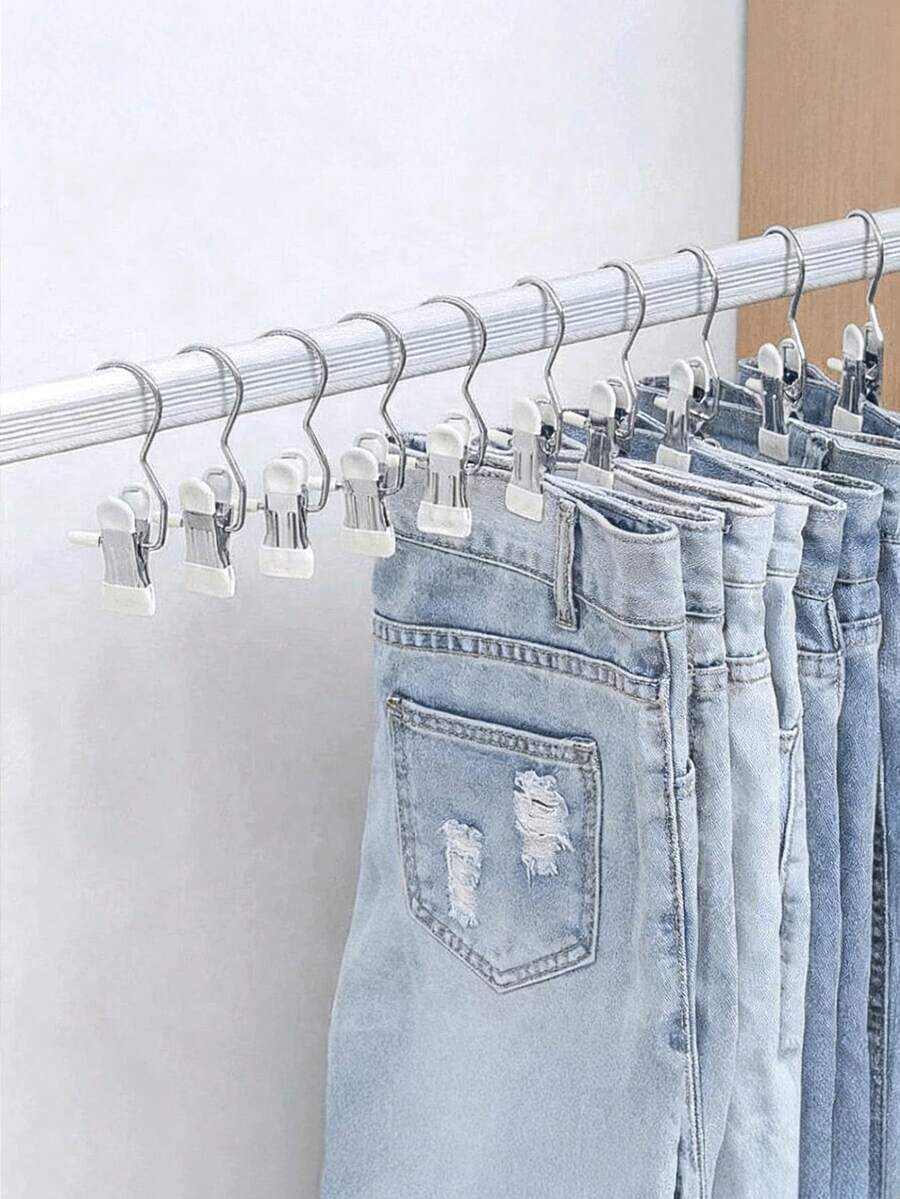 10pcs Portable Stainless Steel Clothes Clips With Hooks - Multipurpose Hanging Clips, Stainless Steel Versatile Hooks - Portable Hangers For Laundry, Pants, Hats And Skirts