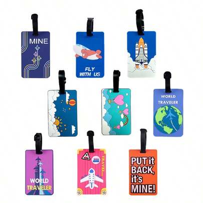 9 Stück/6 Stück/4 Stück/3 Stück Gepäckanhänger, Reisetaschen, Handtaschenanhänger, essentiell für Geschäftsreisen am Flughafen, PVC weiche Gummi Cartoon Flugzeug und Raketen Anhänger als Weihnachtsgeschenke für Männer und Frauen, Kartenhalter Anhänger für Reise, Urlaub, Ferien mit Namensausweis Karten, tragbar