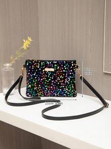 1pc Sequin Sequins Women's Shoulder Bag, Fashion Minimalist Versatile Crossbody Bag, Shoulder Bag, Clutch, Envelope Bag, Rainbow Striped Straw Bag, Lightweight Business Casual Water Drill Decor Drawstring Bucket Bag, Transparent Fashionable Pearl Bag, Evening Bag, Elegant, Exquisite, Quiet Luxury Water Drill Suitable For Party Girls, Ladies, Brides, Perfect For Party, Dinner/Banquet, Christmas Party Dress , New Year