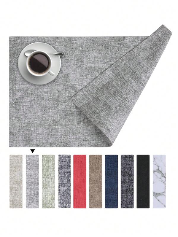 8pcs Leather Heat Resistant Placemats Double-Sided Fabric Textured Leather Placemats For Dining Table Waterproof Wipeable Washable PU Table Mats, Easy To Clean Anti-Slip Place Mats