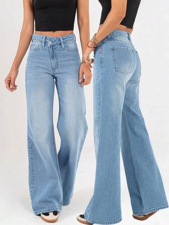 New Solid-Color Zipper Pocket Button Casual College Style Comfortable For Parties, Travels, Outings, Long Denim Pants