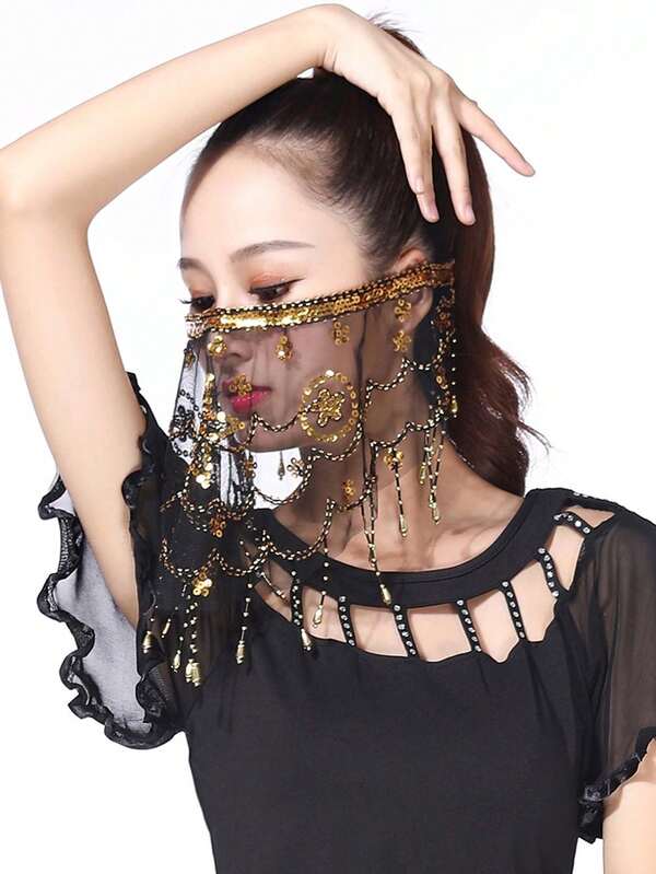 Novos acessórios de véu/máscara facial de chiffon floral para apresentações de dança e acessórios para dança do ventre