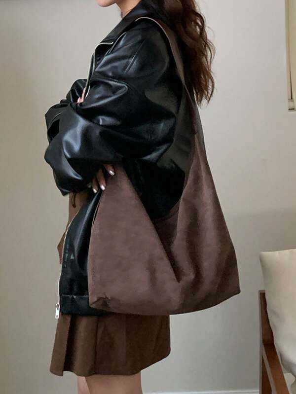 Koreanischer Stil Wildleder Umhängetasche für Frauen, 2025 Neue Herbst/Winter vielseitige Umhängetasche, Retro Shopper mit großer Kapazität für den Arbeitsweg