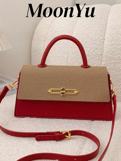 Elegant Lady Handbag Box Shaped Tote Bag, Burgundy Color, Fashion Shoulder Bag