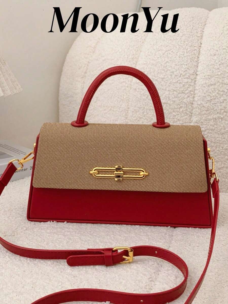 Elegant Lady Handbag Box Shaped Tote Bag, Burgundy Color, Fashion Shoulder Bag - Burgundy - View 1
