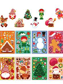 8 Piezas Juego de Pegatinas Navideñas - Papá Noel, Muñeco de Nieve, Reno, Árbol de Navidad, Pingüino, Calcomanías para Decorar, Pegatinas DIY para Fiesta Navideña, Relleno de Bolsas de Regalo y Juguetes