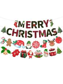 8 Peças Faixa de Natal Festiva com Letras Feliz Natal, Faixa de Papel Feliz Natal, Decoração de Festa com Bandeiras Vermelhas e Verdes Vintage do Papai Noel, Faixa Feliz Natal, Faixa de Natal Festiva, Guirlanda de Cartas do Papai Noel em Papel Grosso, Decoração de Parede para Feriados, Cenário para Fotos - Papai Noel, Biscoito de Gengibre, Boneco de Neve - Decoração Xadrez Rosa e Verde