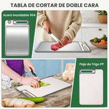2 IN 1 Tabla de Cortar de Acero Inoxidable, Tablas para Picar Cocina de Doble Cara, Antiaraazos, Anticorrosin, Inoxidable 304 y Paja de Trigo PP sin BPA, con Afilador de cuchillos - Plateado - Ver 4