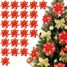 1/10/20pcs Poinsettia Artificial Flowers For Christmas, Fake Christmas Tree Branches Decor, Home Decoration, Floral Decor, Party, Wreath, New Year Outdoor Decoration