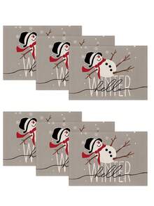 1 pièce/4 pièces/6 pièces/60 pièces Sets de table en lin bonhomme de neige de Noël, sets de table d'hiver de Noël, Joyeux Noël, convient pour la maison, le restaurant, la décoration de table à manger, articles ménagers