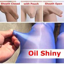 Men's Sexy 8D Oil Nylon Sheer Pantyhose High Elastic Shiny Glossy Stockigs Shaping Tightshalloween - Màu đen, có túi - Xem 2