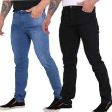 Kit 2 Jeans 48-56 PLUS Black Medium Men's Laicra Slim Basic Casual Premium Direct From The Factory With Elastane - Medium Wash - View 2