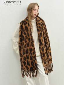 1pc Women Leopard Print Elegant Versatile Warm Scarf, Suitable For Daily Use For Dress - Coffee Brown - View 2
