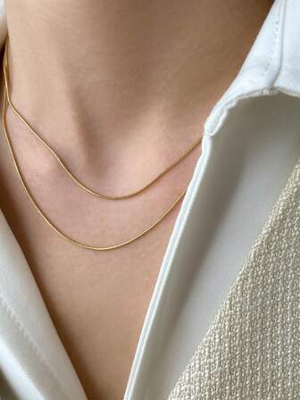 Nooxian 2 件/套女士简约不锈钢链条项链