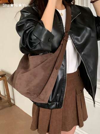 韩版单肩包女大容量时尚秋冬通勤百搭斜挎包复古托特包