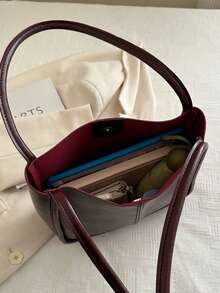 Vintage Burgundy Women's Fashion Casual Matching PU Solid Color Stitched Large Capacity Tote Bag, School Bag, Large Capacity, Portable, Classic Casual, Business Casual, Suitable For Teenage Girls, College Students, White-Collar Workers, Very Suitable For Work, Back To School, Middle School, High School, University, Holidays