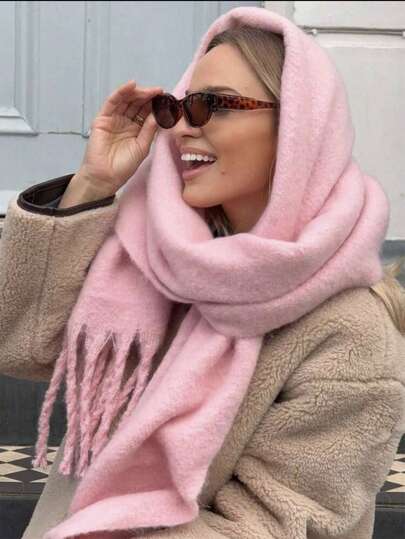 1 adet Kadın Yeni Tüylü Püsküllü Şal, Sıcak ve Rahat, Rüzgar Geçirmez, Açık Hava Aktiviteleri İçin Uygun, Günlük Kullanım İçin Çok Yönlü, Sonbahar/Kış
