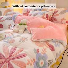 3 件套加厚保暖双面羊毛绒 - 雪花羊毛仿羊绒床上用品套装 - 1 个羽绒被套、2 个枕套、不含被子或枕头 | 花卉 + 卡通熊 + 心形印花图案 | 舒适温暖、锁热透气、必备冬季床上用品 - 愛麗絲 - 查看 6