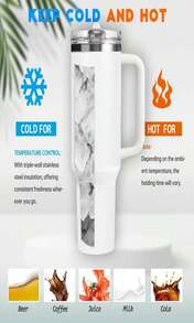 ZJT 40 Oz Tumbler With Handle Quenchers ProTour Detachable Flip Straw Lid Tumbler,Vacuum Insulated Tumblers With Top Leak Proof Lids And Flip Straw,Reusable Insulated Cup (A-Black White Check, 40 Oz) - ColorC - 查看 4