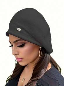 1 件，女士弹力羊毛便帽，柔软舒适的腈纶针织帽，适合秋冬季