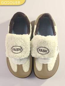 GOSOUER Damen Dicke Fleece Puffball Oberteil Sportschuhe Outdoor rutschfeste Gummisohle Schnee Baumwolle Lässig Schuhe mit warmer flauschiger Fütterung Reise Training Thermoschuhe Sneaker für Winter und Herbst Saison