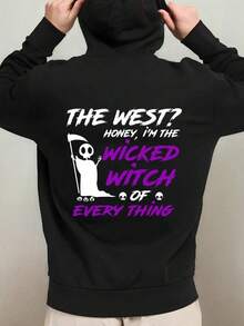 1-Pack Men's Funny Wicked Witch & Wicked Witch Of The West Graphic Hooded Sweatshirt - Oversized Loose Fit Polyester Hoodie With Wicked Broomstick & Dorothy Design, Casual Streetwear For Halloweenfall Hoodies,Men's Fall Clothes,Street Wear,Halloween,Mens Hoodies,Y2k Clothes,Jesus Hoodie,Thanksgiving Day,Nightmare Before Christmas,Christmas,Basics,Christmas Sweatshirt,Thanksgiving Outfit Men,,Christmas Clothes,Winter Clothes For Men,Men Gifts - Black - View 1