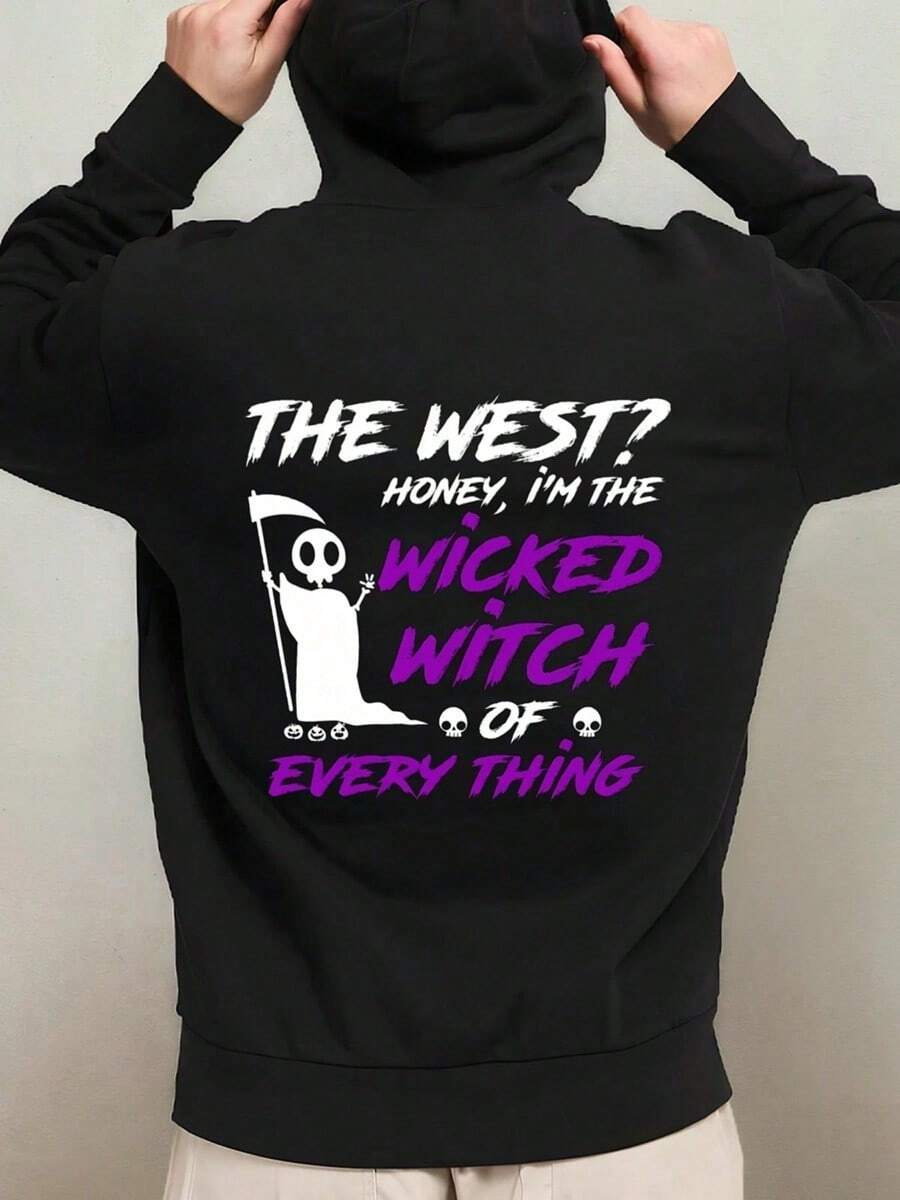 1-Pack Men's Funny Wicked Witch & Wicked Witch Of The West Graphic Hooded Sweatshirt - Oversized Loose Fit Polyester Hoodie With Wicked Broomstick & Dorothy Design, Casual Streetwear For Halloweenfall Hoodies,Men's Fall Clothes,Street Wear,Halloween,Mens Hoodies,Y2k Clothes,Jesus Hoodie,Thanksgiving Day,Nightmare Before Christmas,Christmas,Basics,Christmas Sweatshirt,Thanksgiving Outfit Men,,Christmas Clothes,Winter Clothes For Men,Men Gifts - Black - View 1