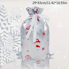 2PCS/Set Christmas Gift Packaging Bags With Drawstring Closure Festive Santa Reindeer Snowflake Tree Designs Multiple Styles Of Gift Packaging Bags Durable Plastic Holiday Treat Bags For Xmas Decorations Candy & Presents - Multicolor - View 20