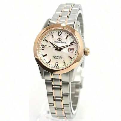 Orient 日本东方双狮手表女款自动机械女表小表盘珍珠贝母东方星表珍珠贝母数字刻度/金色钢带 WZ0401NR