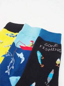 1/3pairs Fishing-Themed Fun Socks | Humorous Design, Comfortable & Breathable, Perfect Gift For Fishing Enthusiasts