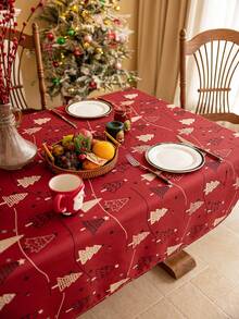 1 szt. Czerwony obrus świąteczny, prostokątny obrus, nadruk choinki, zmywalny, odpowiedni na stolik nocny, stolik kawowy, kredens, wystrój domu, wystrój pokoju, świąteczny obrus na przyjęcie, odpowiedni do kuchni, jadalni, kolacji, spotkań towarzyskich, imprez, urodzin, świąt, noworocznych, dekoracji świątecznych, dekoracji jesiennych