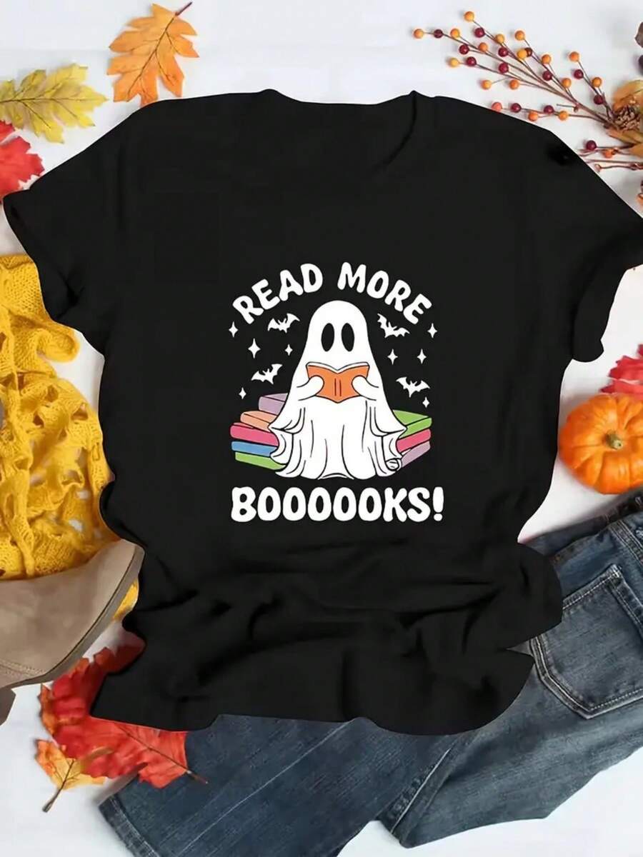 Women's 220g pure cotton multi-color T-shirt, printed with more reading patterns, soft and breathable short sleeved T-shirt for all seasons, Y2K millennium style, strong Halloween, Day of the Dead, Thanksgiving, Christmas, street fashion, popular Mexican clothing T-shirt, moisture wicking, machine washable, suitable for sports outdoor travel, casual wear, celebration parties, holiday costumes and beach vacations, women's first choice for gifts! - Negro - Ver 1