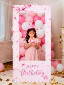 1pc Pink Bow Photo Frame, Girls Birthday Decor, Baby Shower Party Gift, Baby Shower Party Decoration, Baby Supplies, Happy Birthday Photo Prop, Party Photo Backdrop Banner, Pink Background Cloth, Pink Birthday Decor, Baby Shower Party Supplies, Bow Birthday Decor, Pink Bow Birthday Decor, Pink Bow Decor, Holiday Party Background Supplies - Multicolor - View 1