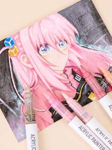 Languo 9色套装软头液体丙烯马克笔，毛笔头，学生DIY涂鸦绘画书，着色，不褪色纸，可堆叠彩色马克笔，亮黑色系列肤色系列人物绘画，防水软丙烯画笔，DIY鞋子衬衫 - 彩色 - 查看 10