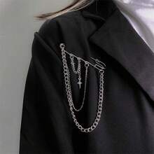 Cold Style Sweet Cross Star Brooch Female Fashion Suit Pin Accessories Chain Hip-Hop Niche Personality Pin , Versatile And Suitable For Formal Occasions - 銀色 - 查看 8