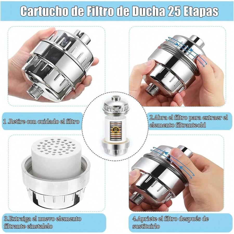 Cartucho de Filtro de Ducha Universal de 25 Etapas, 4 Paquete Cartuchos de Reemplazo del Purificador de Agua, para Eliminar Cloro, Impurezas y Olores, Reduce el Agua Dura, Mejorar la Salud de la Piel - 1 - Ver 1