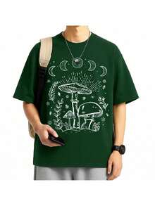 Unisex 100% Cotton Mystical Mushroom Moon Phases T-Shirt Streetwear Launch Shipping Today!! - 軍綠色 - 查看 1